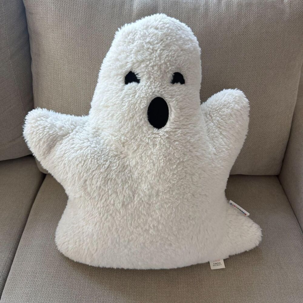 Novogratz Halloween Decoration Ghost Shaped Sherpa Plush Soft Throw Pillow 21”